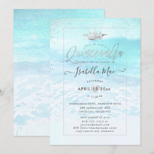 PixDezines Crystal Blue BeachShoreline Quinceanera Kaart