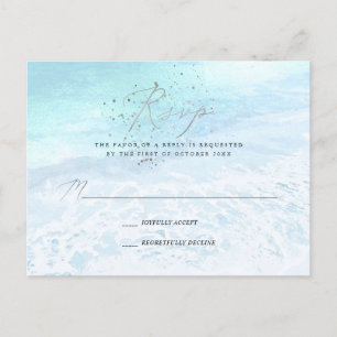 PixDezines Crystal Blue Coastal Calligraphy RSVP Uitnodiging Briefkaart