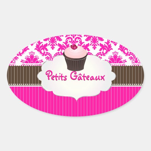PixDezines cupcake + damask / DIY-kleur Ovale Sticker (Voorkant)