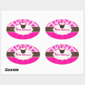 PixDezines cupcake + damask / DIY-kleur Ovale Sticker (Vel)