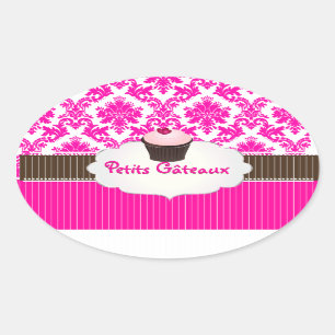 PixDezines cupcake + damask / DIY-kleur Ovale Sticker