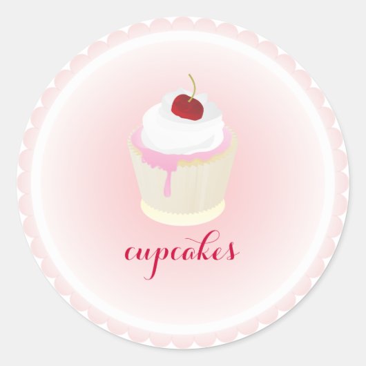 PixDezines cupcake/rode kers Ronde Sticker (Voorkant)