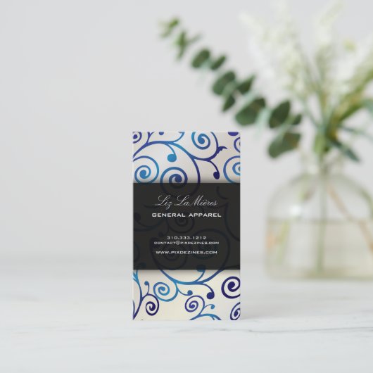 PixDezines cupcakes wervelingen + blauwe saffier Visitekaartje (Staand voorkant)