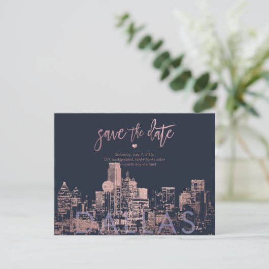 PixDezines/Dallas Save the Date/Faux Roos Gold Aankondigingskaart (Staand voorkant)