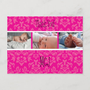 PixDezines Damask 12, Monogram bedankkaartjes Aankondigingskaart