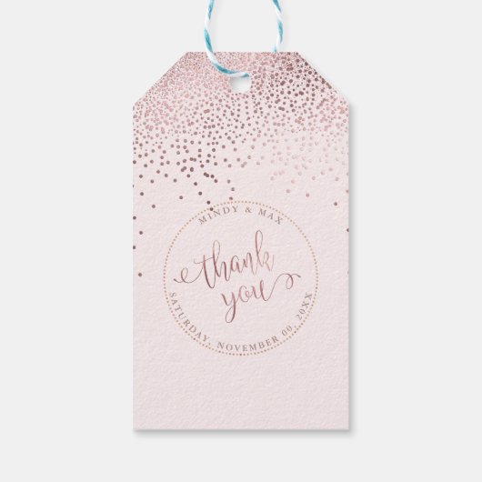 PixDezines Dank u, Faux Roos Gold Confetti Cadeaulabel (Achterkant)