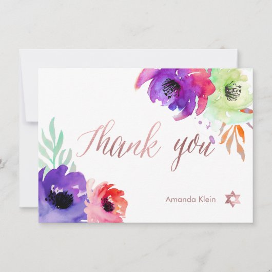 PixDezines Dank u/Floral/Waterverf/Rozen Bedankkaart (Voorkant)