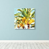 PixDezines Date Palms/Lichtblauw Canvas Afdruk (Insitu (Houten vloer))