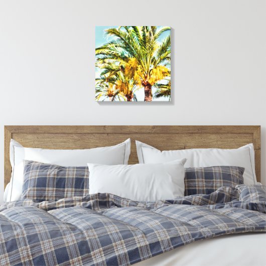PixDezines Date Palms/Lichtblauw Canvas Afdruk (Insitu (Slaapkamer))