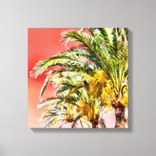 PixDezines Date Palms/Sunset Sky Canvas Afdruk