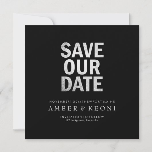 PixDezines datum/faux zilver/DIY achtergrond opsla Save The Date (Voorkant)