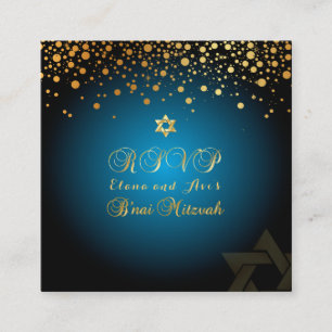 PixDezines DAZZLED GOLD/B'nai Mitzvah RSVP kaarten Vierkante Visitekaartje