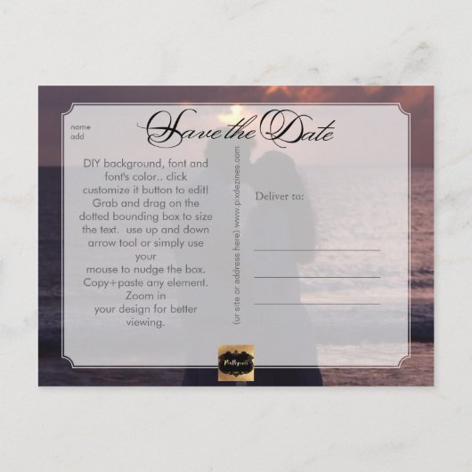 PixDezines De datum/het Fancy script opslaan Aankondigingskaart (Achterkant)