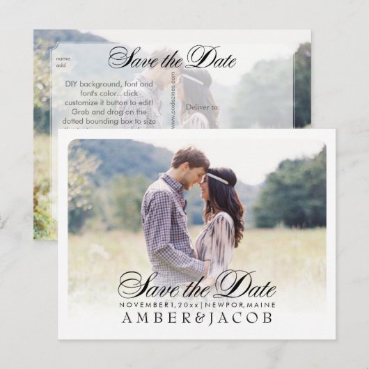 PixDezines De datum/het Fancy script opslaan Aankondigingskaart (Voorkant / Achterkant)