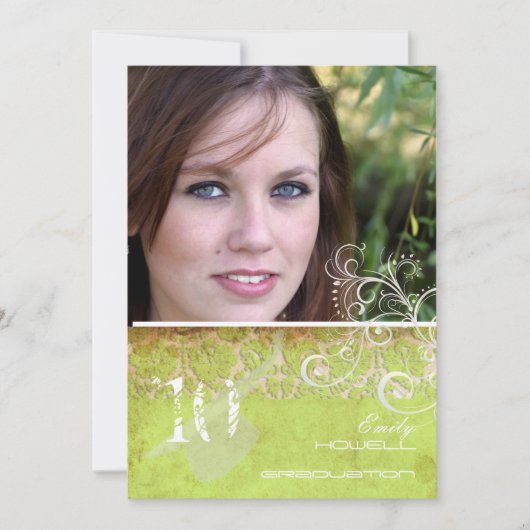 PixDezines Desiree Damask/Custom Photo Afstuderen Kaart (Voorkant)