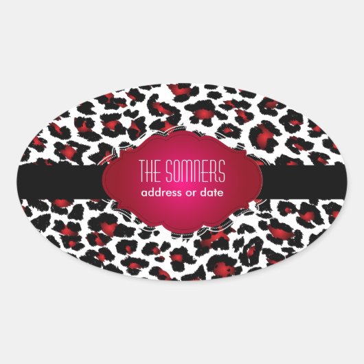 PixDezines DIY achtergrond kleur/rode cheetah Ovale Sticker (Voorkant)