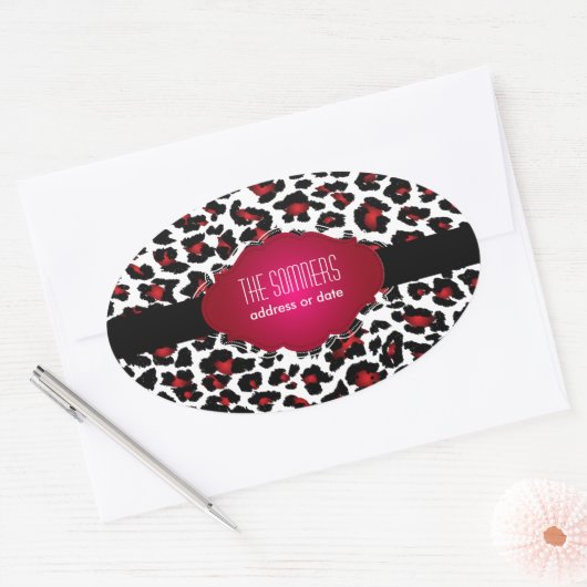 PixDezines DIY achtergrond kleur/rode cheetah Ovale Sticker (Envelop)
