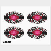 PixDezines DIY achtergrond kleur/rode cheetah Ovale Sticker (Vel)