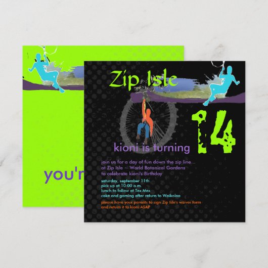 PixDezines DIY BACKGROUND/ZIP LINE INVITATIE Kaart (Voorkant / Achterkant)