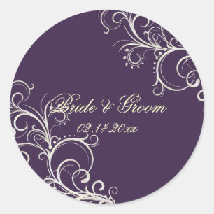PixDezines DIY kleur/Plum parel wervelingen bruilo Ronde Sticker