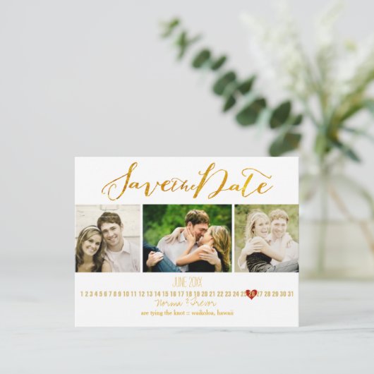 PixDezines DIY kleur/sla de datum/gouden script op Aankondigingskaart (Staand voorkant)