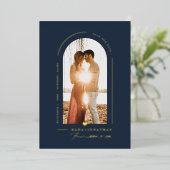 PixDezines DIY-kleur Slate Blue Arch Save Date Folie Uitnodiging (Staand Voorkant)