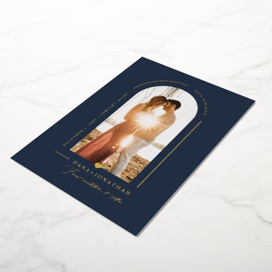 PixDezines DIY-kleur Slate Blue Arch Save Date Folie Uitnodiging (Gedraaid)