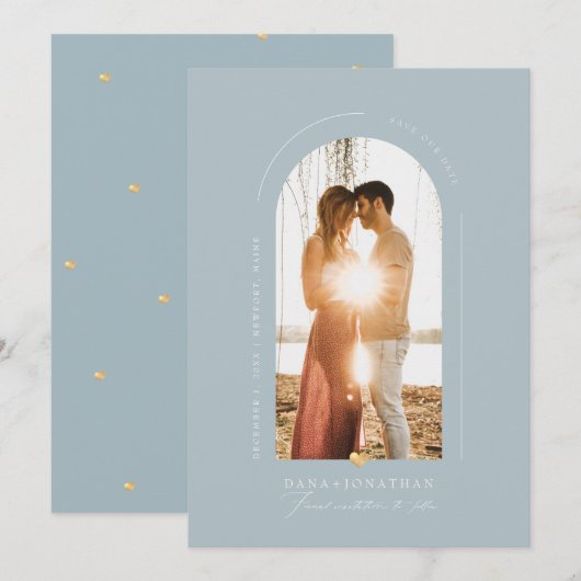 PixDezines DIY kleur Stusty Blue Arch Save Date Kaart (Voorkant / Achterkant)