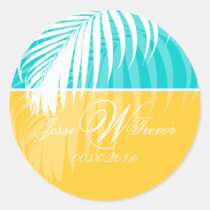 PixDezines DIY kleuren/Witte Palm Fronds Ronde Sticker