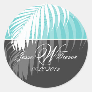 PixDezines DIY kleuren/Witte Palm Fronds Ronde Sticker