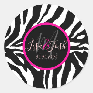 PixDezines DIY Zebra Patroon, Monogram Ronde Sticker