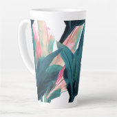 PixDezines Donker Blauwgroen + Roze Ti bladeren Latte Mok (Linkerhoek)