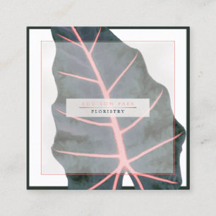 PixDezines Donkergroen Caladium Koraal Spine Vierkante Visitekaartje