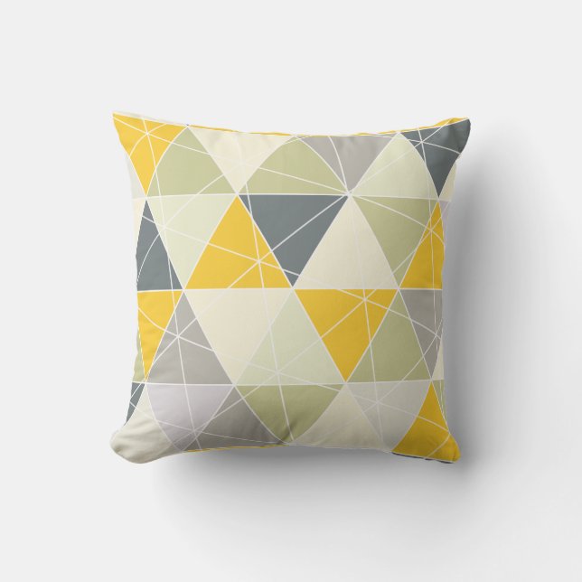 PixDezines Driehoeken Geometrisch/Geel/Grijs Kussen (Voorkant)