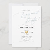 PixDezines Dusty Blue Calligraphy Engagement Party Kaart (Voorkant)