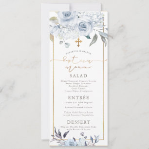 PixDezines Dusty Blue H2 Flowers Baptism Menu Kaart