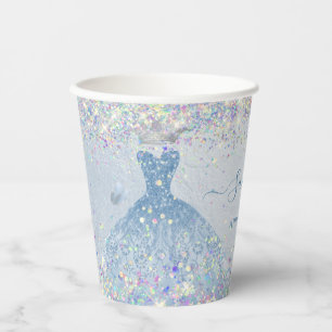 PixDezines Dusty Blue Quinceanera Holographic Papieren Bekers