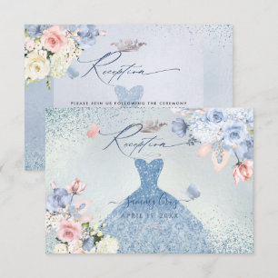PixDezines Dusty Blue Rozen Quinceanera Receptie Kaart