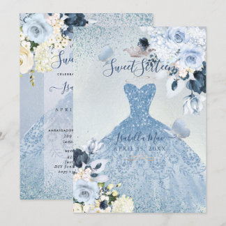 PixDezines Dusty Blue Rozen Sweet Sixteen Kaart