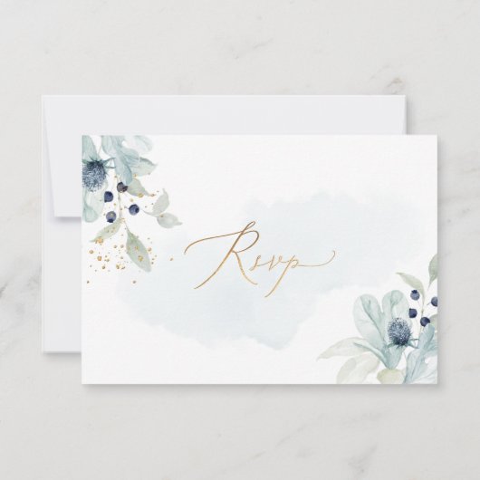 PixDezines Dusty Blue Winter Cotton Cartes RSVP (Dos)