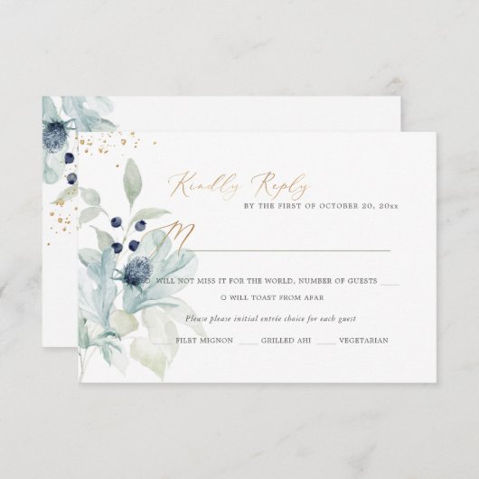 PixDezines Dusty Blue Winter Cotton Cartes RSVP (Devant / Derrière)