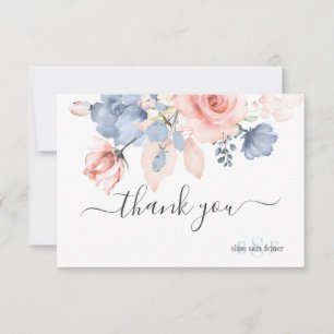 PixDezines Dusty Navy Blue Blush Rozen Dank je Bedankkaart