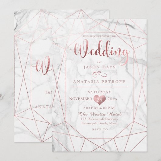 PixDezines Edelsteen+Marmer/Faux Roos Gold/Wedding Kaart (Voorkant / Achterkant)