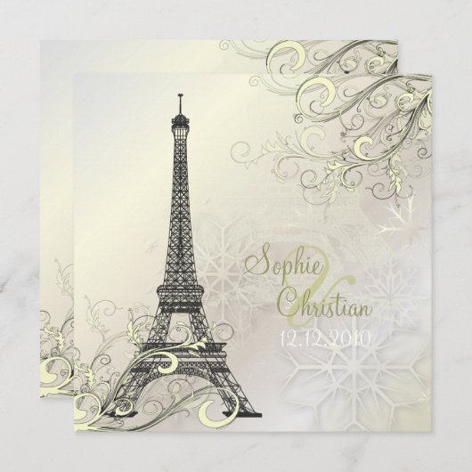 PixDezines EIFFEL PARIS+SNOWFLAKES INVITATIONS (Devant / Derrière)