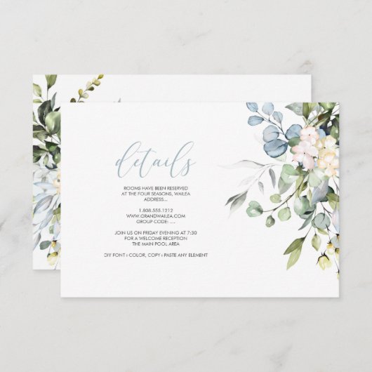 PixDezines Elegant Blue Gum Eucalyptus - GEGEVENS Kaart (Voorkant / Achterkant)