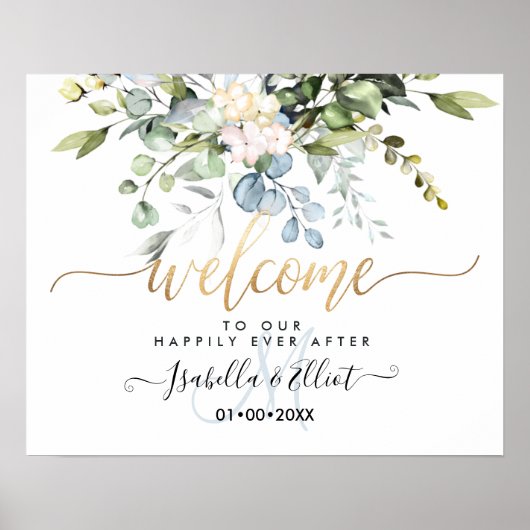 PixDezines Elegant Blue Gum Eucalyptus Welcome Poster (Voorkant)