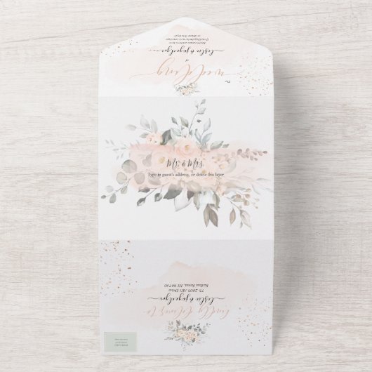 PixDezines Elegant Blush Peonies All In One Uitnodiging (Buitenkant)