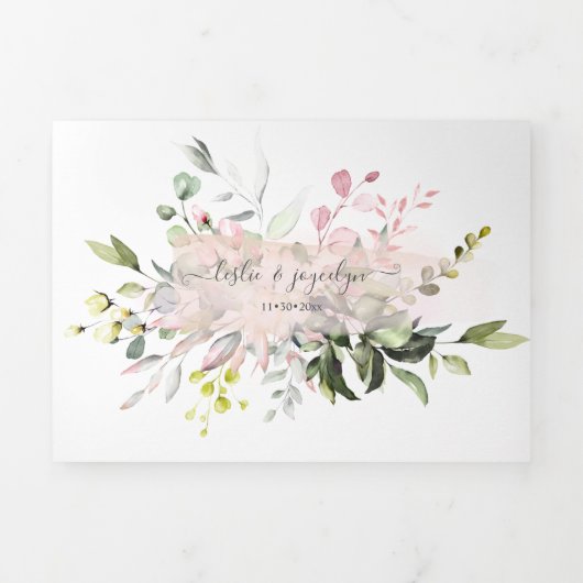 PixDezines Elegant Blush Pink Eucalyptus Drieluik Uitnodiging (Cover)