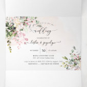 PixDezines Elegant Blush Pink Eucalyptus Drieluik Uitnodiging (Binnenkant midden)