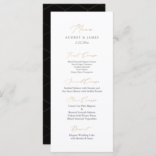 PixDezines élégant calligraphie Faux Gold Menu (Devant / Derrière)